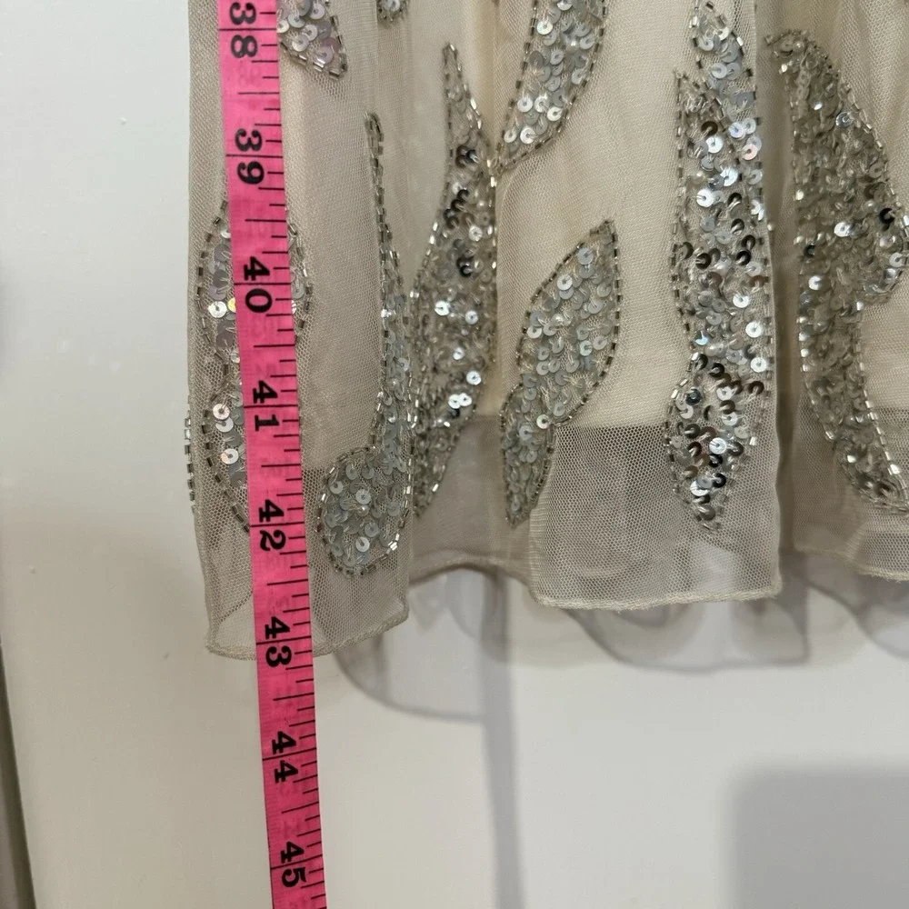 Mac Duggal Nude Silver Illusion Sheer Cap Sleeve Bead Sequin Belted Modest 5532 - Picture 16 of 16